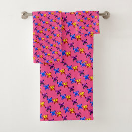 Süßes Pixel-Schmetterlingsmuster mit heißem rosa H Badhandtuch Set
