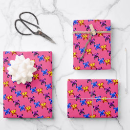 Süßes Pixel-Schmetterlingsmuster mit heißem rosa H Geschenkpapier Set
