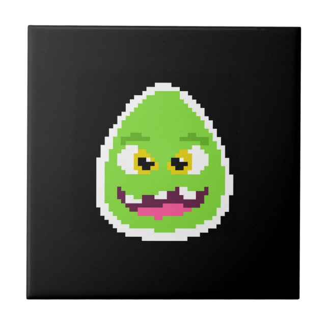 Süßes pixeliges Ei-Monster Fliese (Vorderseite)
