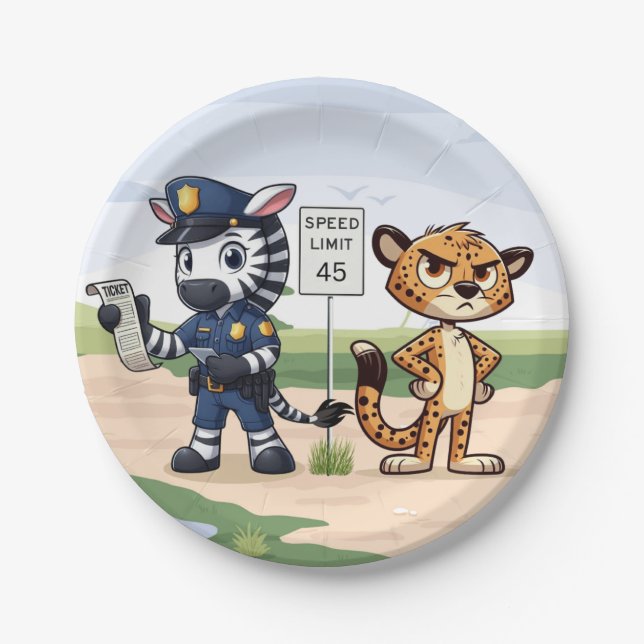 süßes Polizei-Zebra & Gepard Pappteller (Vorderseite)