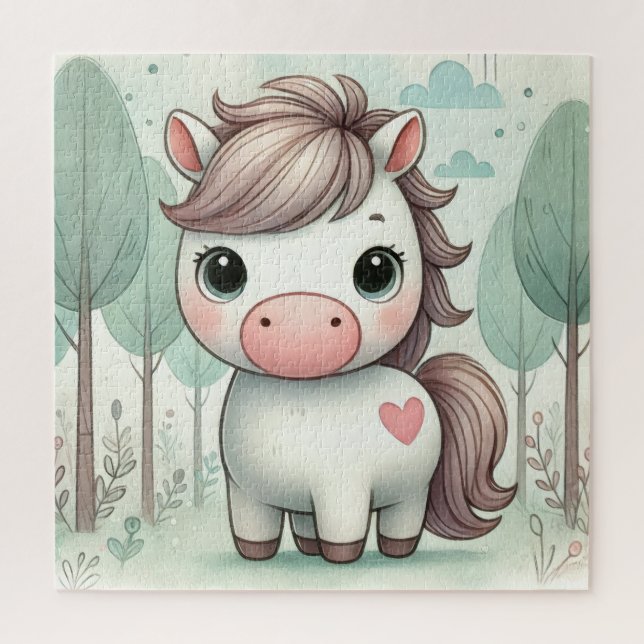 Süßes Pony im fantastischen Wald Puzzle (Vertikal)