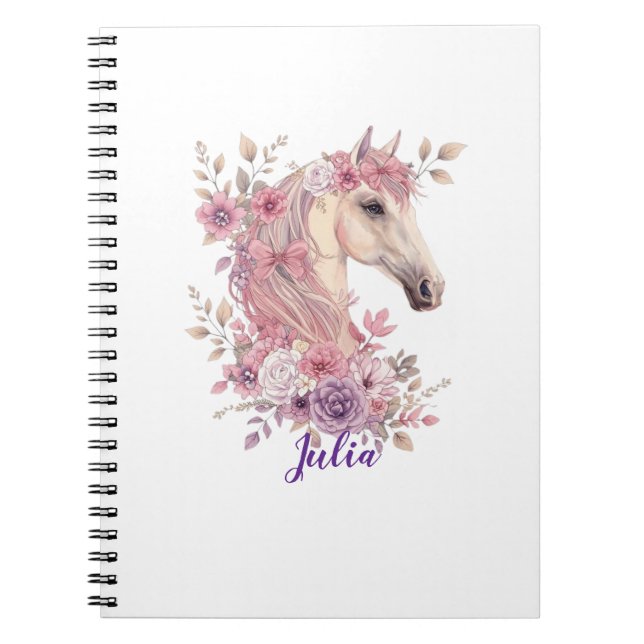 Süßes Pony in Rosa Lila Floral Personalisiert Notizblock (Vorderseite)