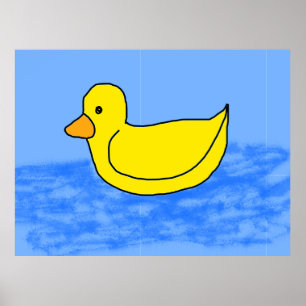Süßes Popcorn Anime Gelbes Entchen Blau Wellen Pos Poster