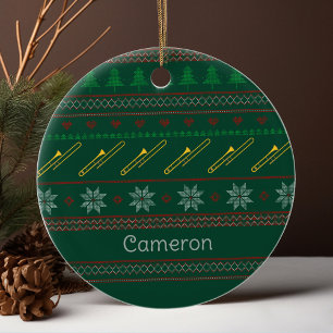 Süßes Posaunen-Weihnachts-Schweatermuster individu Keramik Ornament