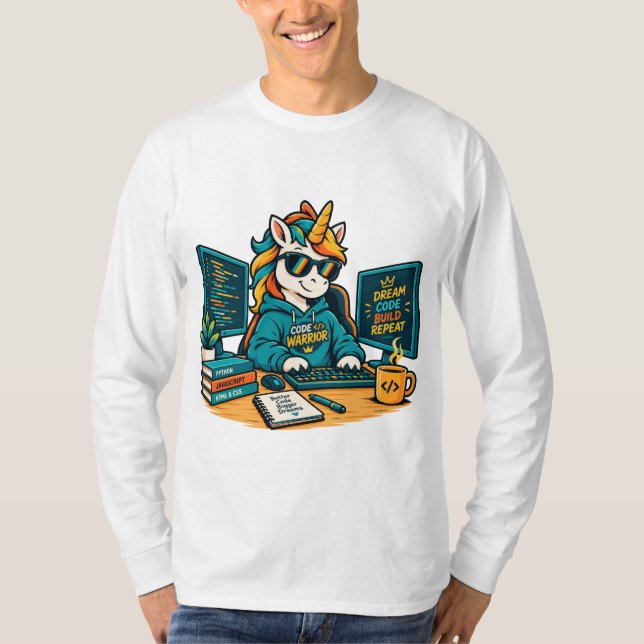 Süßes Programmierer-Einhorn-Coding-Laptop-Sticker T-Shirt (Vorderseite)