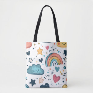 Süßes Regenbogen-Doodle-Muster mit Wolken und Ster Tasche