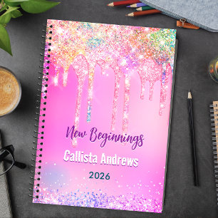 Süßes Regenbogen-Einhorn Glittertropfen rosa indiv Notizbuch