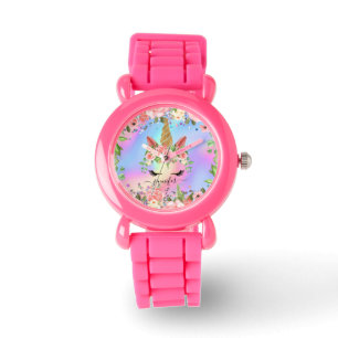 Süßes Regenbogen-Einhorn personalisierter Name Mäd Armbanduhr