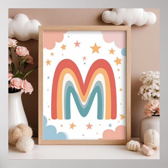 ☁️ Süßes Regenbogen-Monogramm M Anfangsdesign ☁️ Poster (Vorne)