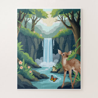 Süßes Reh und Wasserfall Wald Kinderpuzzle
