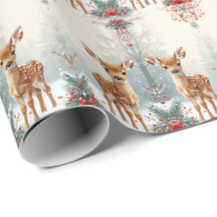 Süßes Rehkitz in einem verschneiten Wald Geschenkpapier
