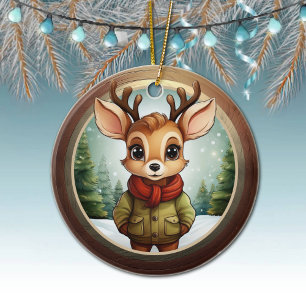 Süßes Rentier Charakter Weihnachts Rentier, Schnee Keramik Ornament