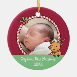 Süßes Rentier-Gekritzel Baby's erstes Weihnachtsfo Keramik Ornament