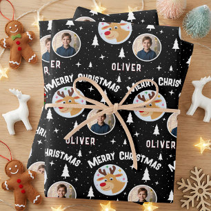 Süßes Rentier Kindername Foto Weihnachten Geschenkpapier Set