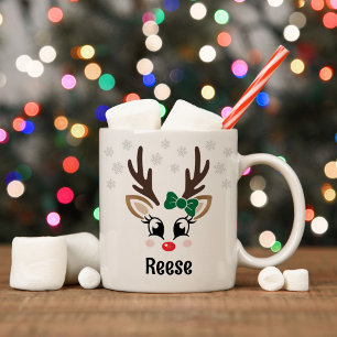 Süßes Rentier Mädchen Grüne Schleife Schneeflocke Kaffeetasse