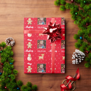 Süßes Rentier-Schneemann-Foto Weihnachten Ferien Geschenkpapier