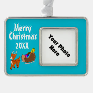 Süßes Rentier Weihnachten Individuell gerahmter We Rahmen-Ornament Silber