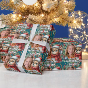 Süßes Rentier Winterwunderland Weihnachtsfoto Geschenkpapier