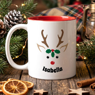 Süßes Rentiergesicht Personalisiertes Weihnachte Kaffeetasse