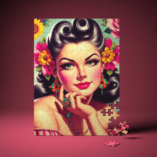 Süßes Retro-Blumen Pin-up-Porträt