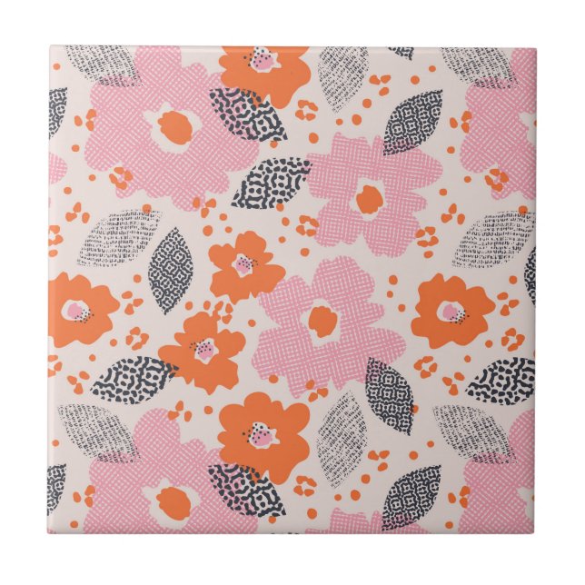 Süßes Retro-Blumenmuster Fliese (Vorderseite)
