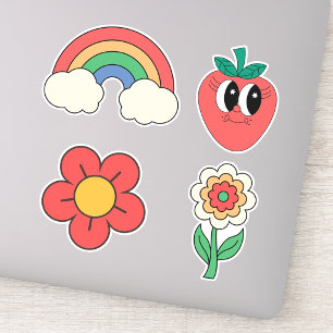Süßes Retro-Blumenmuster stilvoller Regenbogen Sat Aufkleber