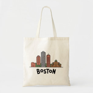 Süßes Retro-Boston-Skyline-Cartoon-Stadtgeschenk Tragetasche
