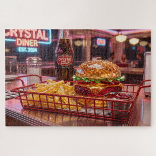 Süßes Retro-Diner Kristalliner Burger und Pommes