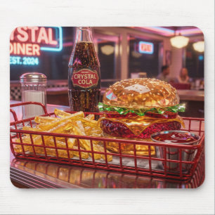 Süßes Retro-Diner Kristalliner Burger und Pommes Mousepad