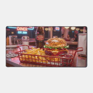 Süßes Retro-Diner Kristalliner Burger und Pommes Schreibtischunterlage