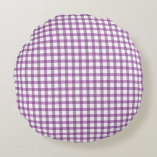 Süßes Retro-Gingham-Karomuster in Lila Rundes Kissen