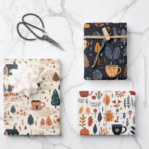 Süßes Retro Herbstmuster mit kuscheliger Atmosphär Geschenkpapier Set