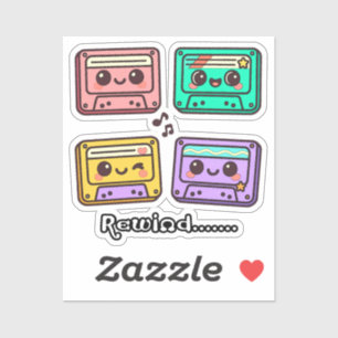 Süßes Retro-Kassettenband "Rewind" Kawaii-Design Aufkleber