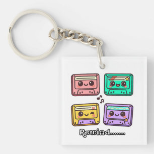 Süßes Retro-Kassettenband "Rewind" Kawaii-Design Schlüsselanhänger