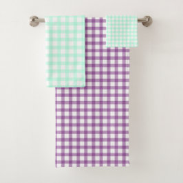Süßes Retro-Meer-Grün-Gingham-Karomuster Badhandtuch Set