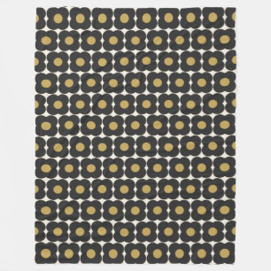 Süßes Retro-Pop-Blumenmuster   Schwarz und Gold  Fleecedecke