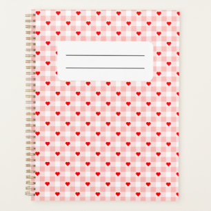 Süßes Retro-Rosa-Herz-Gingham-Karo-Muster Planer
