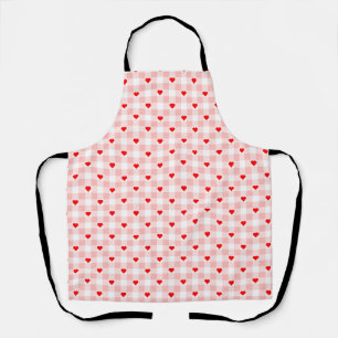 Süßes Retro-Rosa-Herz-Gingham-Karo-Muster Schürze