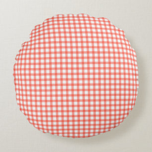 Süßes Retro-Rot Gingham Karomuster Rundes Kissen