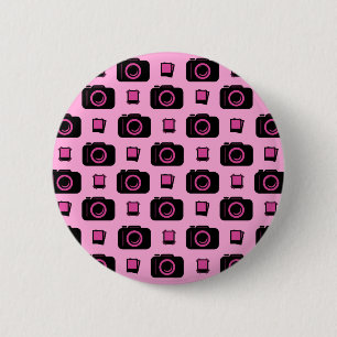 Süßes Retro-Stil Rosa-Schwarzes-Kamera-Muster Button