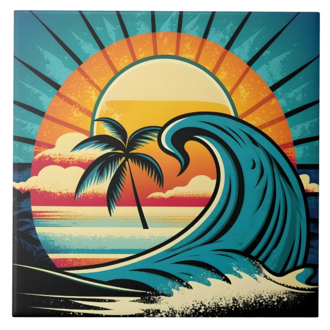 Süßes Retro Strandhaus  Fliese (Vorderseite)