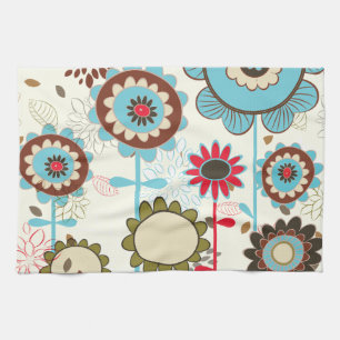Süßes Retro-Türkis-Blumenmuster nach Maß Geschirrtuch