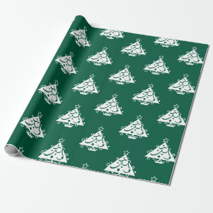 Süßes Retro-Weihnachtsbaum-Muster in Grün und Weiß Geschenkpapier