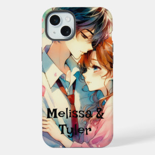 Süßes romantisches Anime-Paar mit personalisierter iPhone 15 Plus Hülle