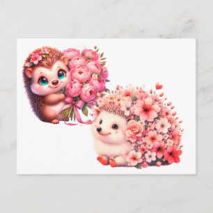 Süßes romantisches florales Igel-Duo Illustration Postkarte