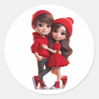 Süßes romantisches Paar-Sticker – Liebe und Valent Runder Aufkleber