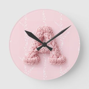 Süßes rosa A-Monogramm Anfangs gehäkelt Buchstabe  Runde Wanduhr