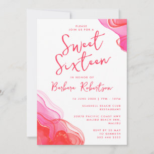 Süßes Rosa Abstrakte Wasserfarbe Sweet Sixteen Einladung