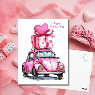 Süßes rosa Auto Valentinstagskarte  Postkarte
