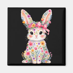 Süßes rosa Blumen-Hasen-Kaninchen-Fröhliches-Oster Magnet